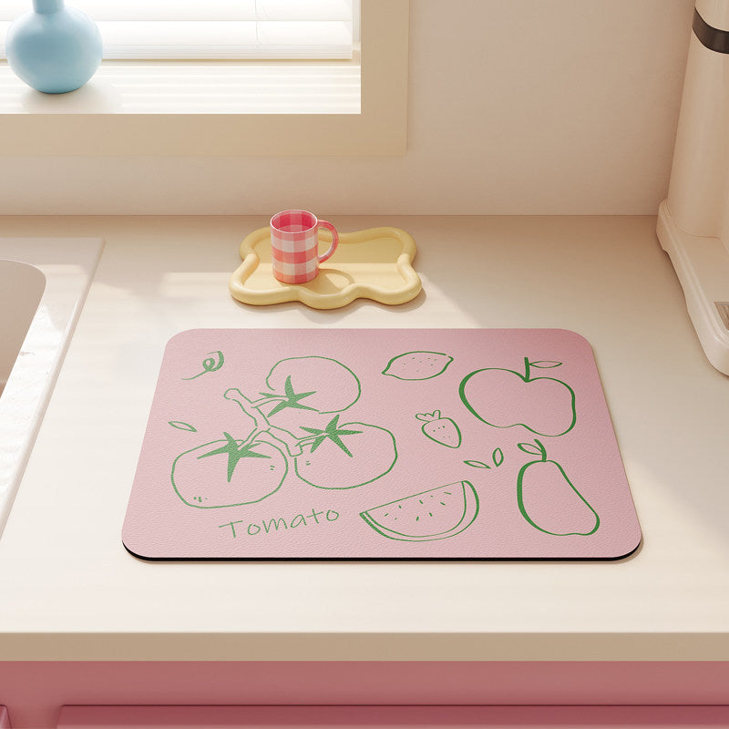 Non-Slip Heat-Resistant Kitchen Dish Drying Mat with Cute Tea Doodle Print — product view 4