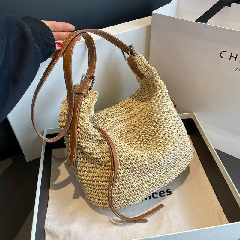 Cultivated raffia shoulder bag with leather accents LoungeYard — product view 7