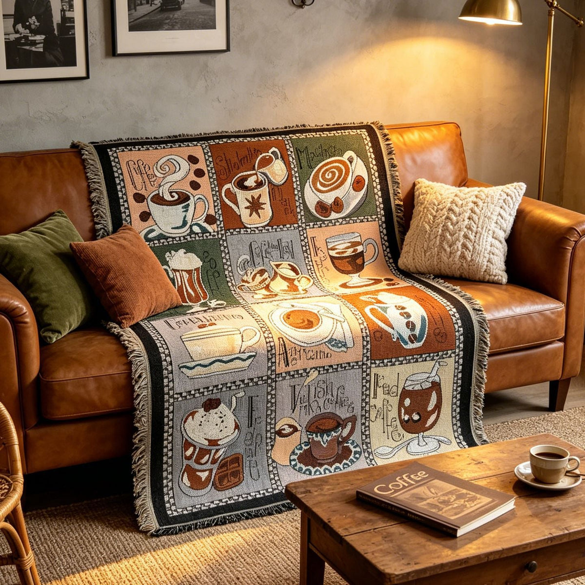 Coffee-Themed Tapestry Throw Blanket — product view 4