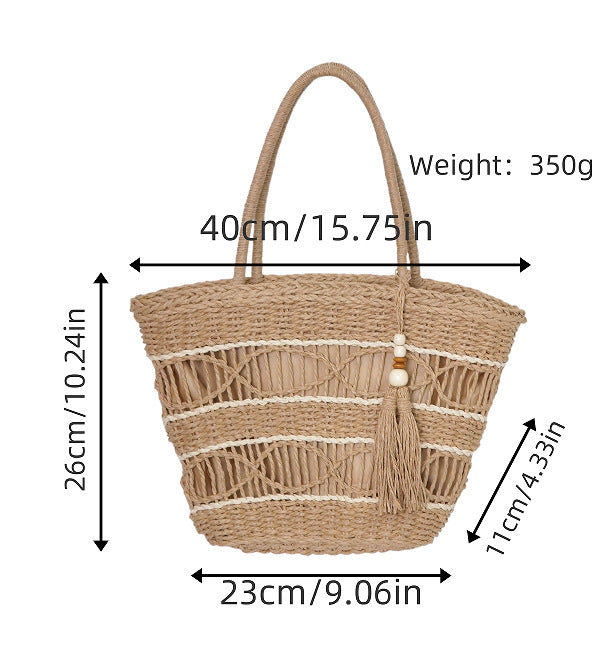 Braided basket bag with tassel details LoungeYard — product view 6