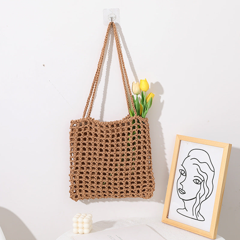 Handmade cotton carrier with decorative net design LoungeYard — product view 1