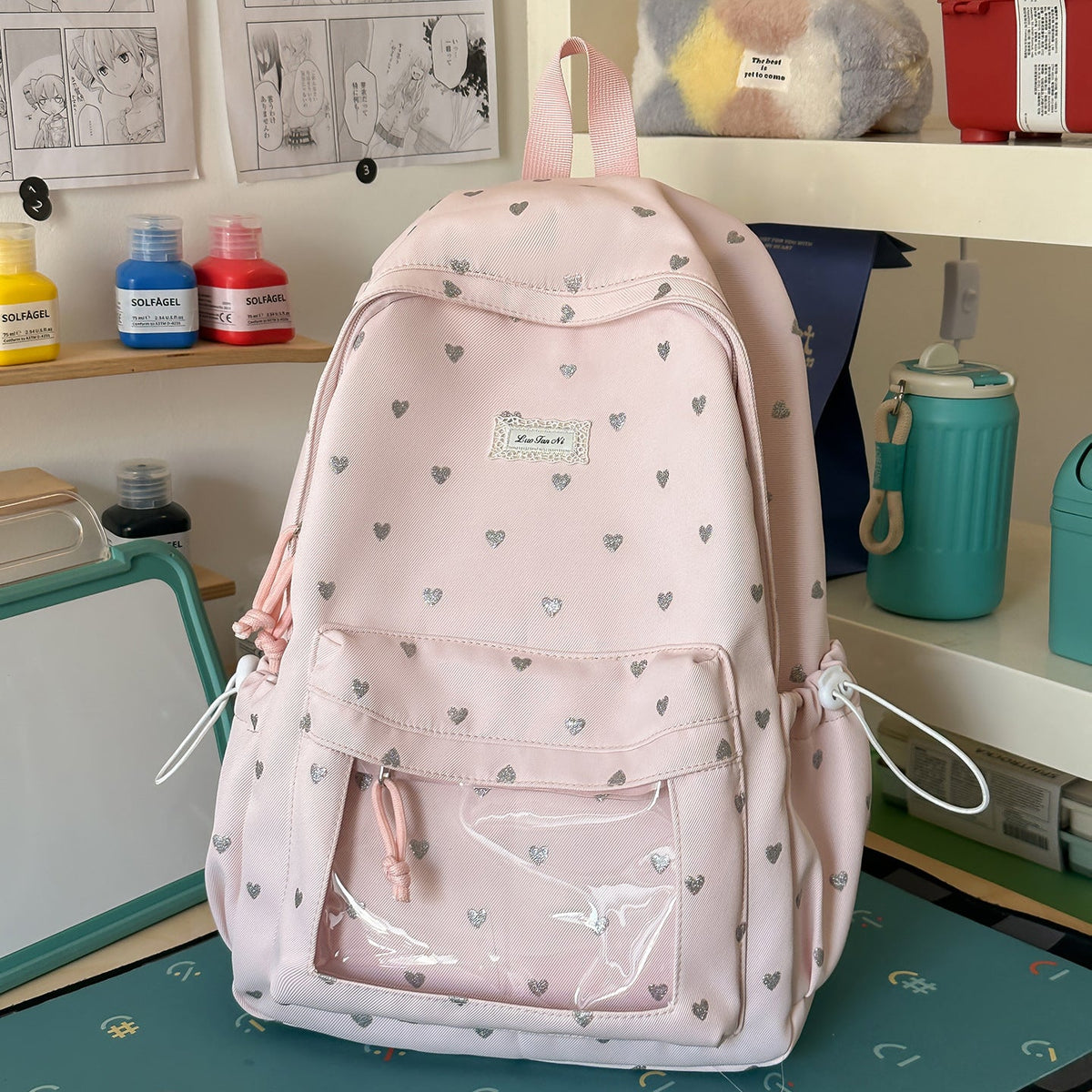 Heart-Print Stylish Backpack LoungeYard — product view 6