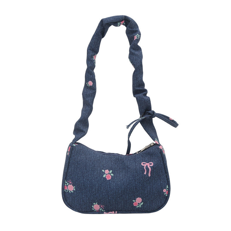 Embroidered Denim Shoulder Bag LoungeYard — product view 6
