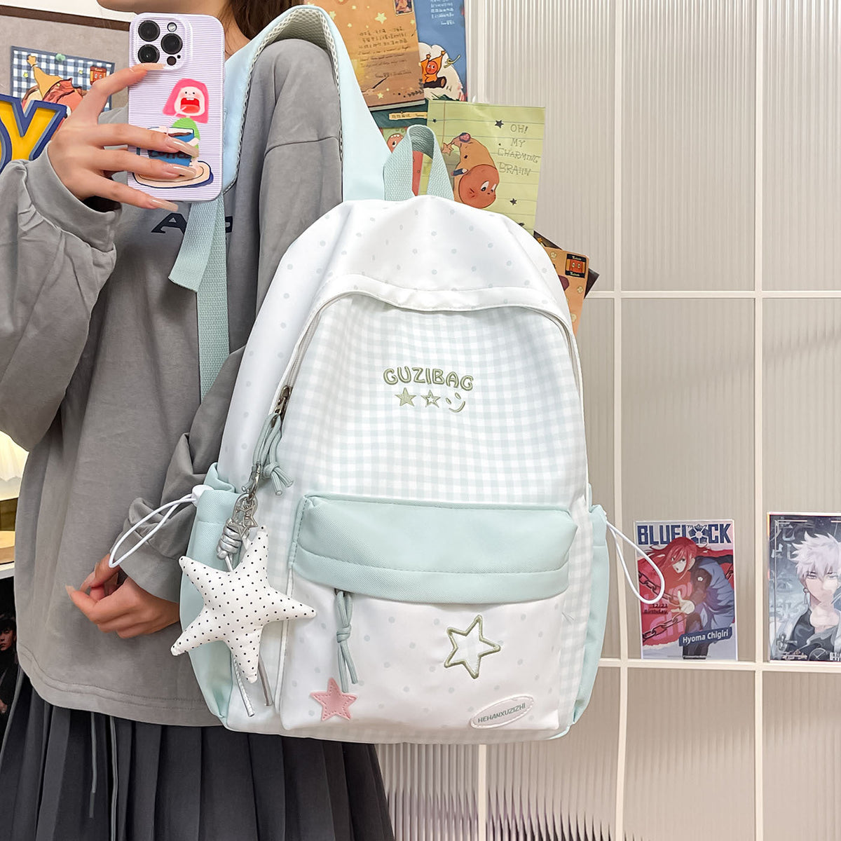 Charming Checked Pattern Backpack LoungeYard — product view 3
