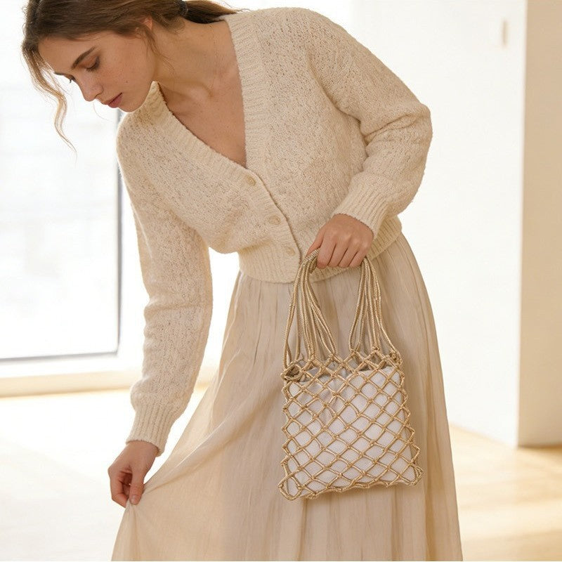 Elegant mesh tote bag with sturdy handles LoungeYard — product view 4