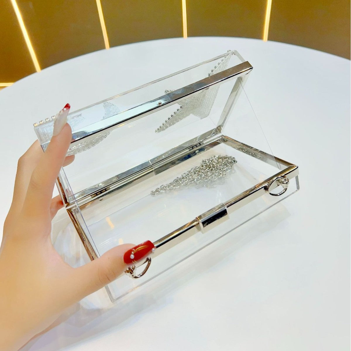 Glamorous Clear Rhinestone-Detail Clutch — product view 3