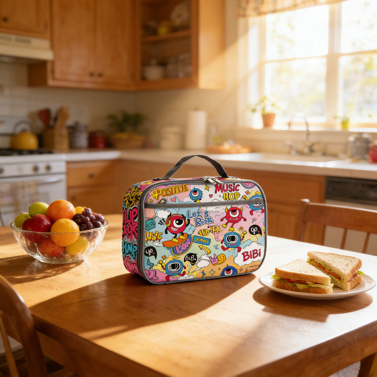 Insulated children's dinosaur lunch case with thermal lining and carry handle LoungeYard — product view 4