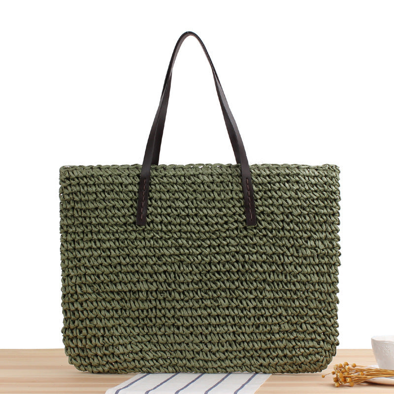 Timeless wicker tote bag with leather handles LoungeYard — product view 5