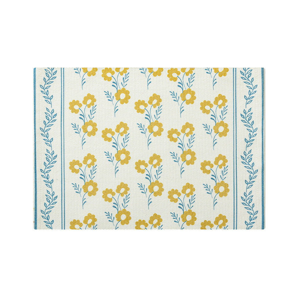 Floral woven bath mat with jacquard structure, absorbent cotton surface and non-slip underside LoungeYard — product view 6