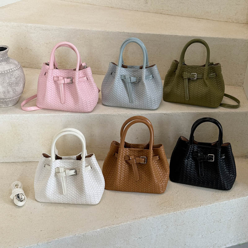 Woven Leather Handheld Tote — product view 2