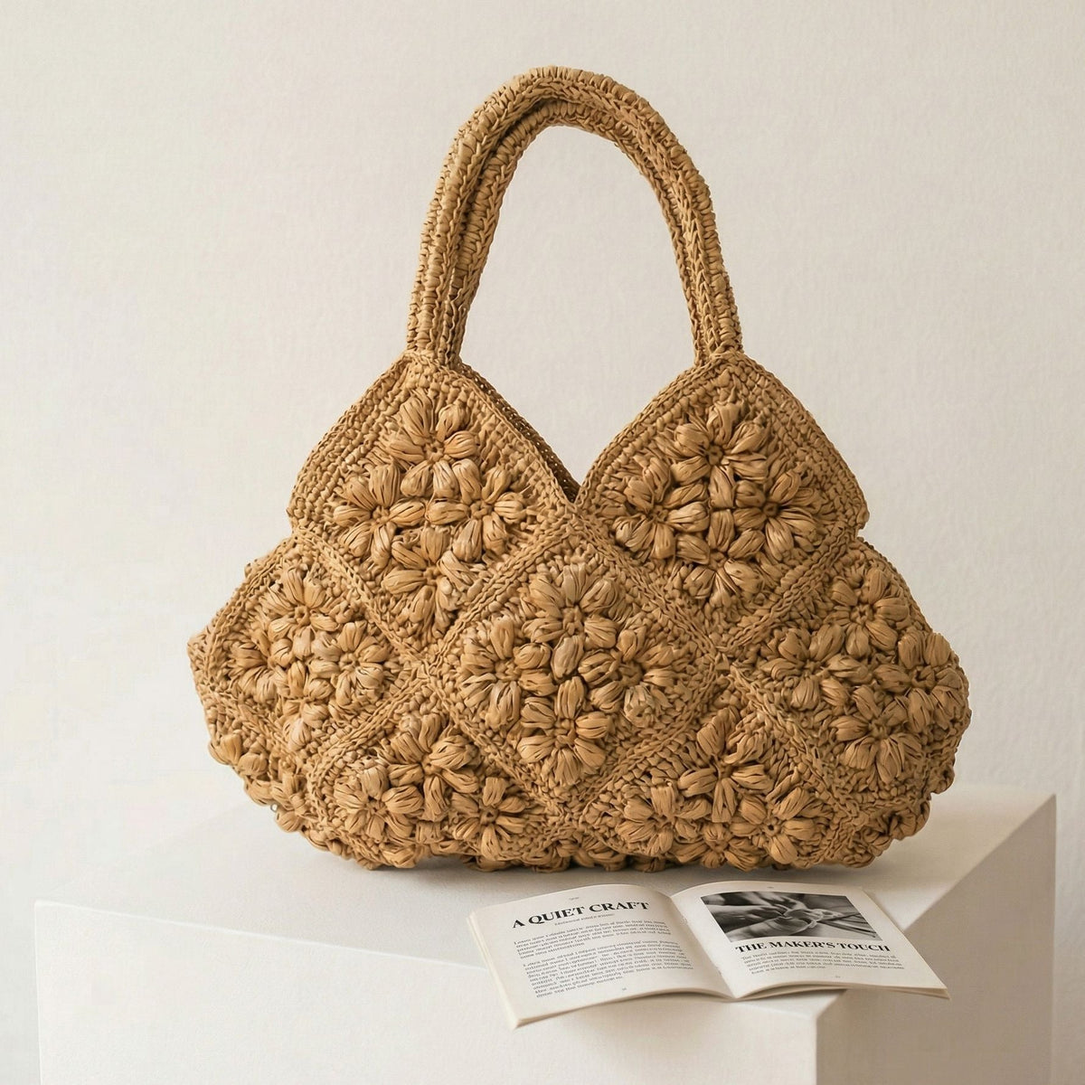 Macrame Handbag with Floral 3D Applications LoungeYard — product view 1