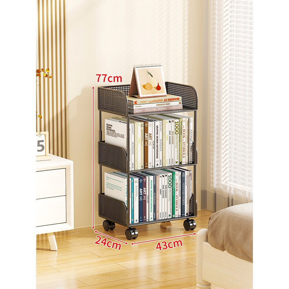 Narrow Mesh Mobile Bookcase with Deep Wire Baskets and Locking Swivel Casters — product view 5