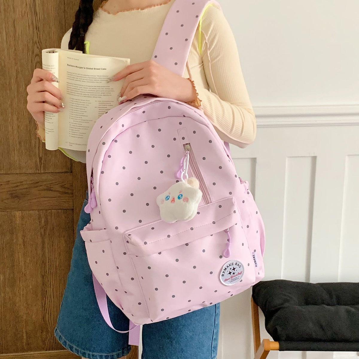 Polka Dot Student Backpack LoungeYard — product view 3