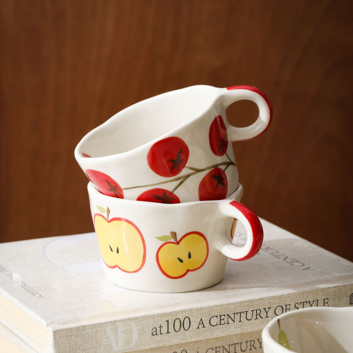 Ceramic mug with hand-painted banana illustration and round handle — product view 4
