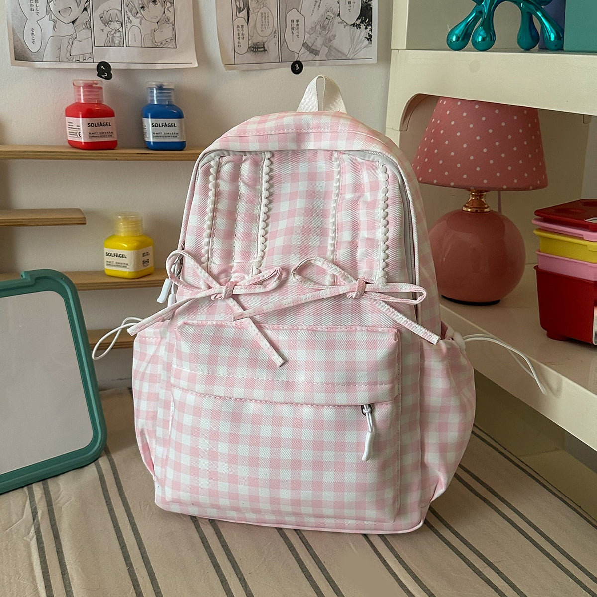 Stylish Gingham Print School Backpack LoungeYard — product view 7