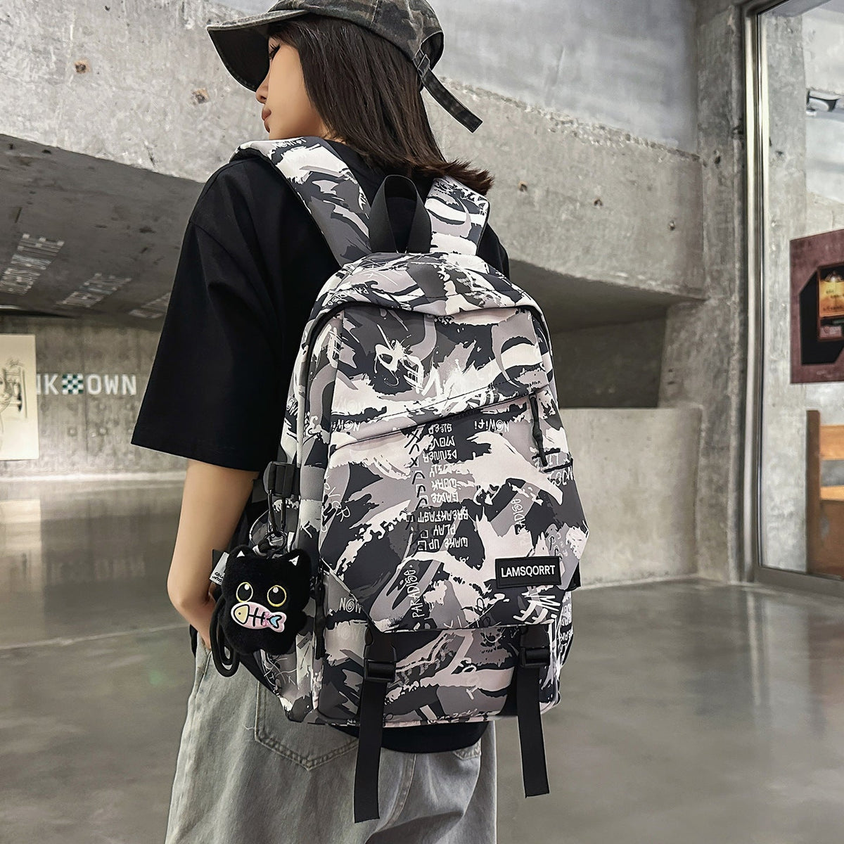 Graffiti Print Casual Backpack LoungeYard — product view 1