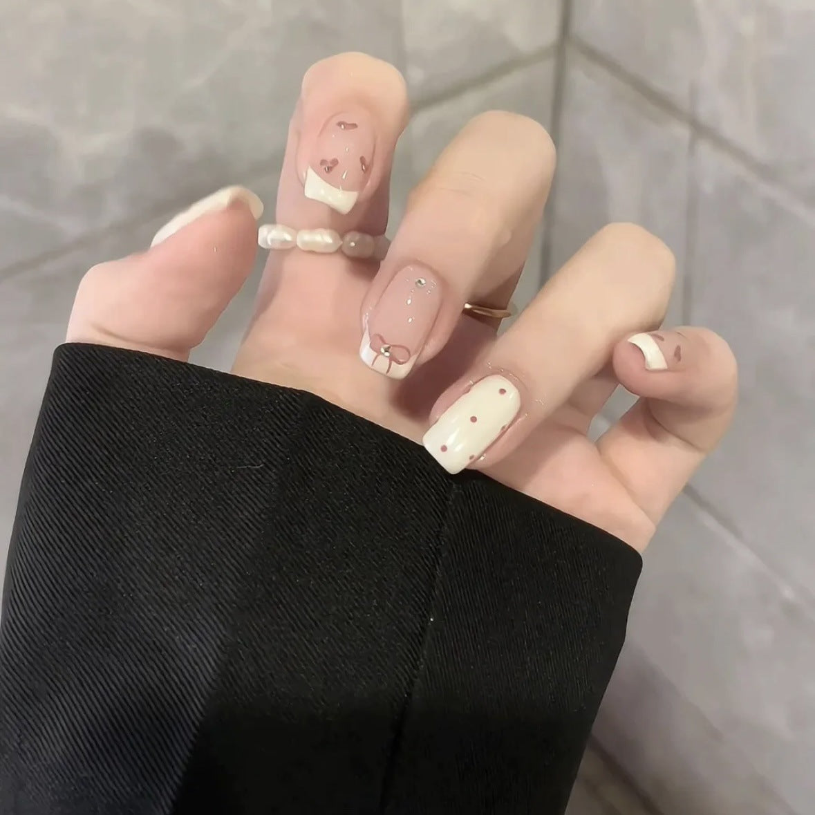 Decorative Press-On Nail Set with Heart and Bow Designs — product view 2