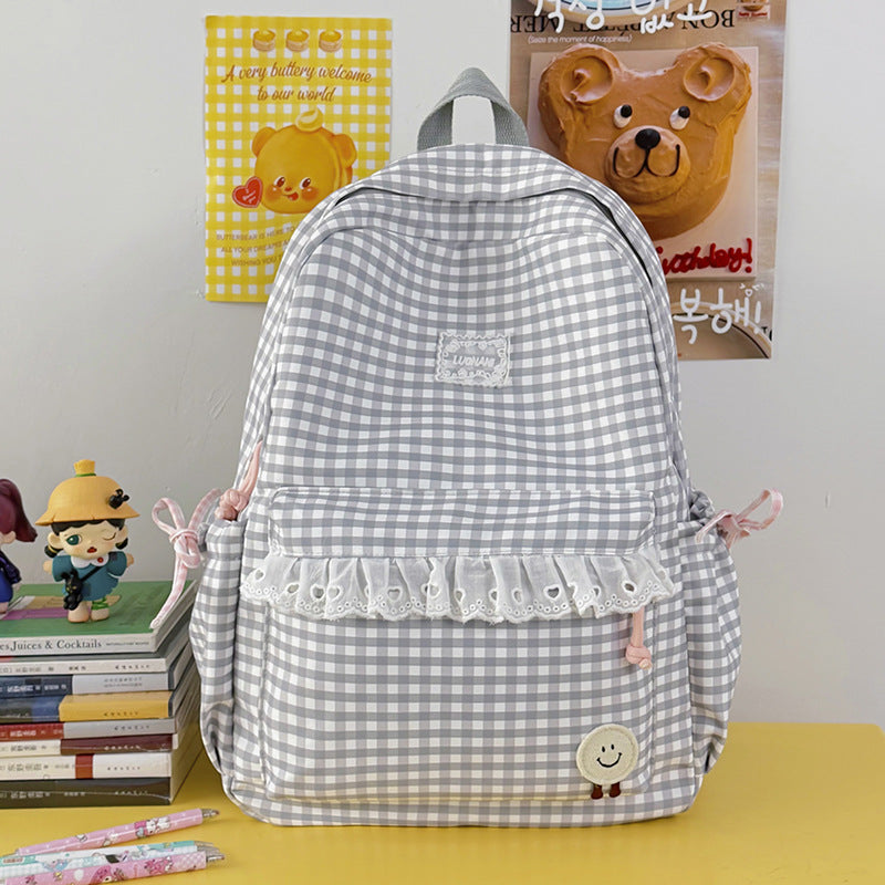 Cute Gingham Print Backpack LoungeYard — product view 7