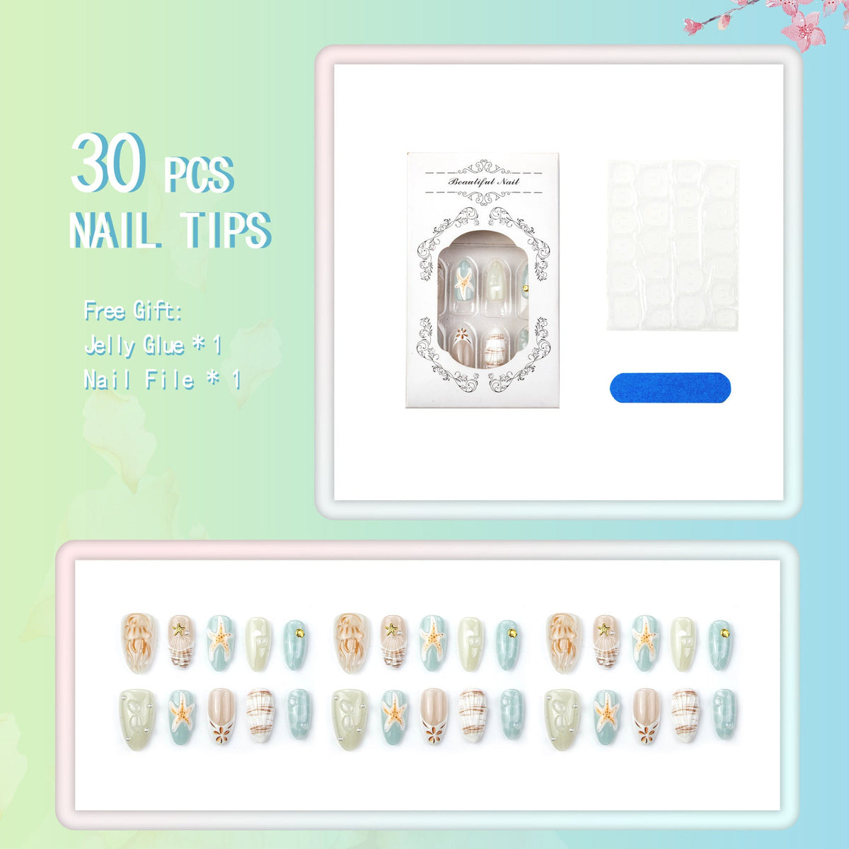 Coastal-Inspired Decorative Press-On Nail Set — product view 3