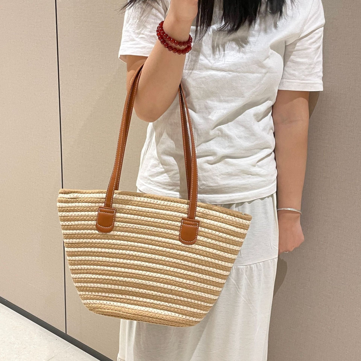 Elegant Woven Bag with Leather Handles LoungeYard — product view 4