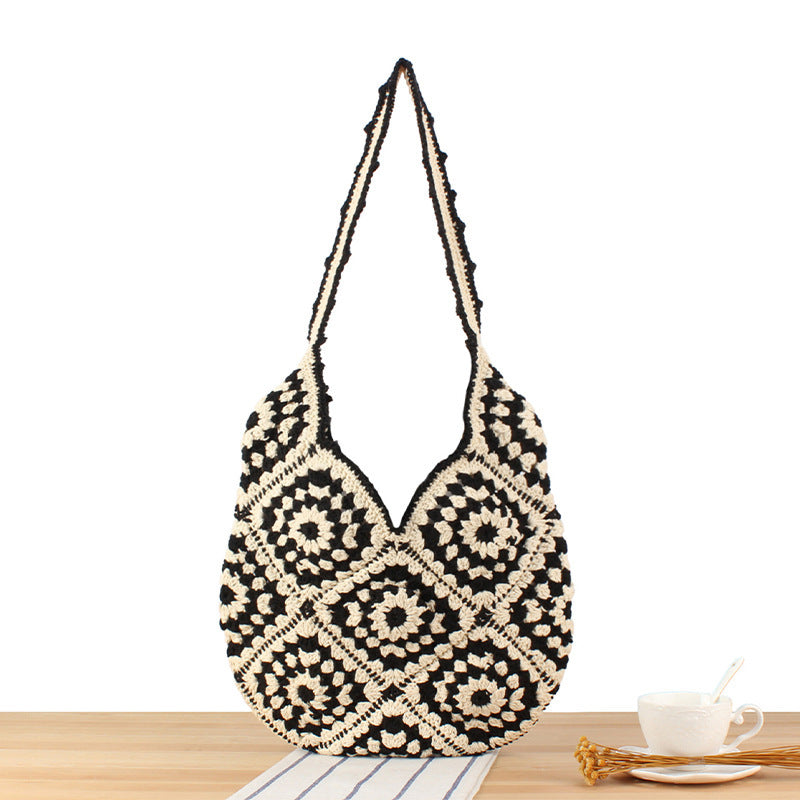 Handmade Macrame Shoulder Bag with Floral Patterns LoungeYard — product view 1