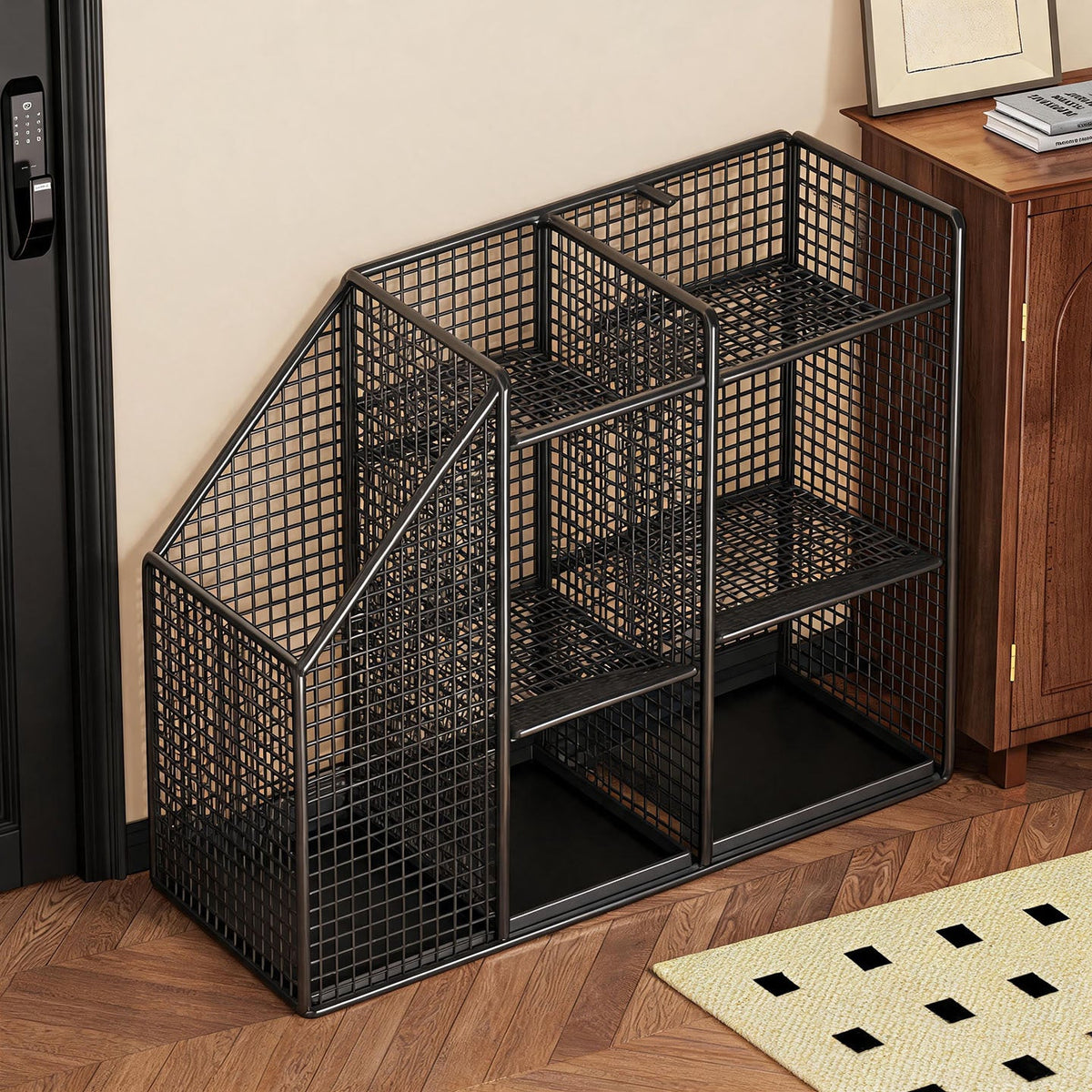 Metal Mesh Entryway Umbrella Stand with Vertical Compartments and Multi-Tier Rolled-Umbrella Shelves — product view 1