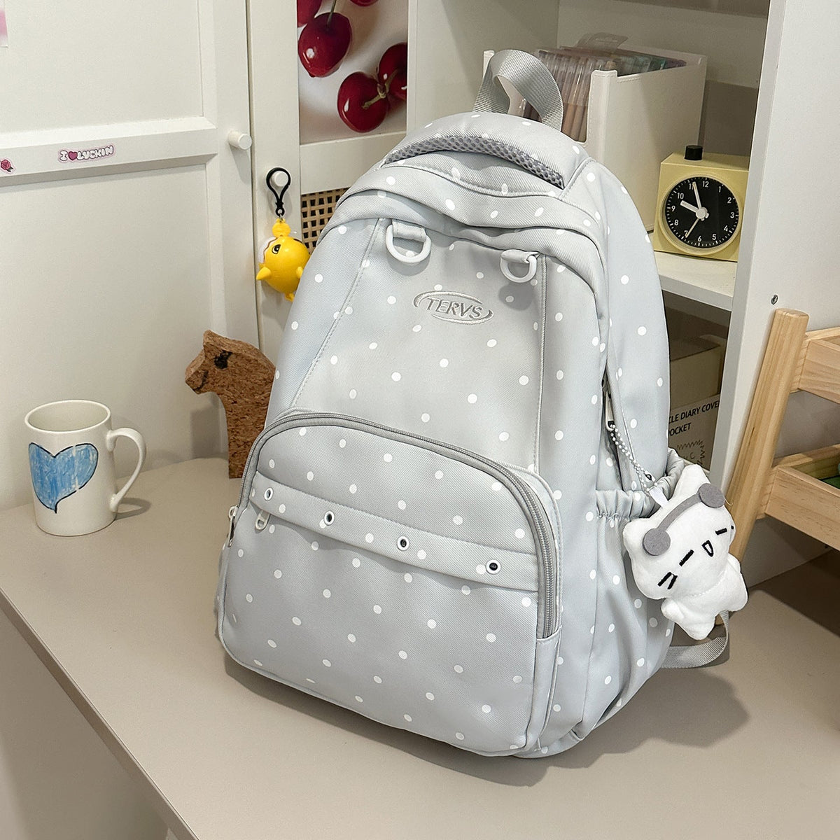 Polka Dot Print Backpack with Accessories LoungeYard — product view 7