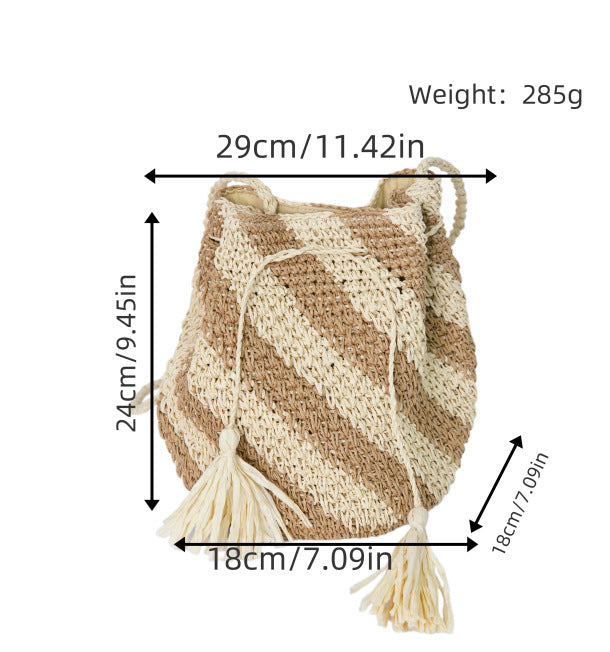Braided Tote Bag with Tassels and Striped Design LoungeYard — product view 5