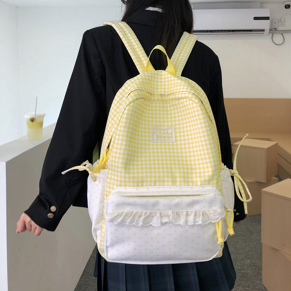 Playful Gingham and Polka Dot Backpack LoungeYard — product view 3