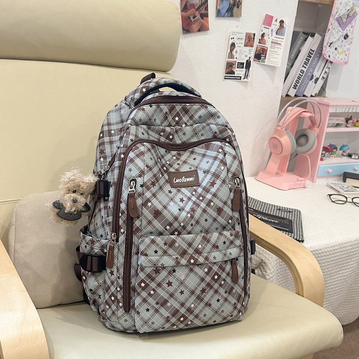 Stylish Plaid Design School Backpack LoungeYard — product view 6