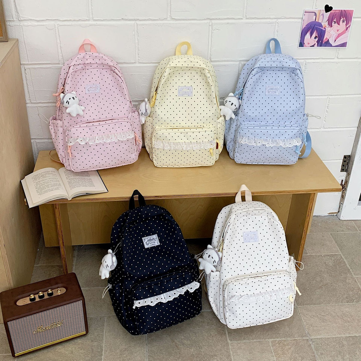 Playful Polka Dot Pattern School Backpack LoungeYard — product view 4