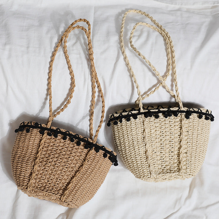 Delicate beach bag with pompons LoungeYard — product view 3