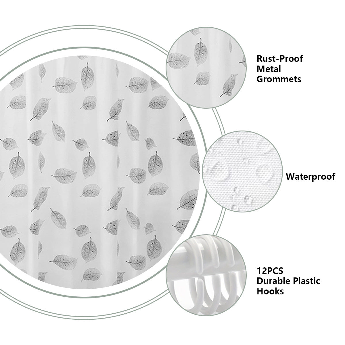 Leaf-Patterned Shower Curtain LoungeYard — product view 4