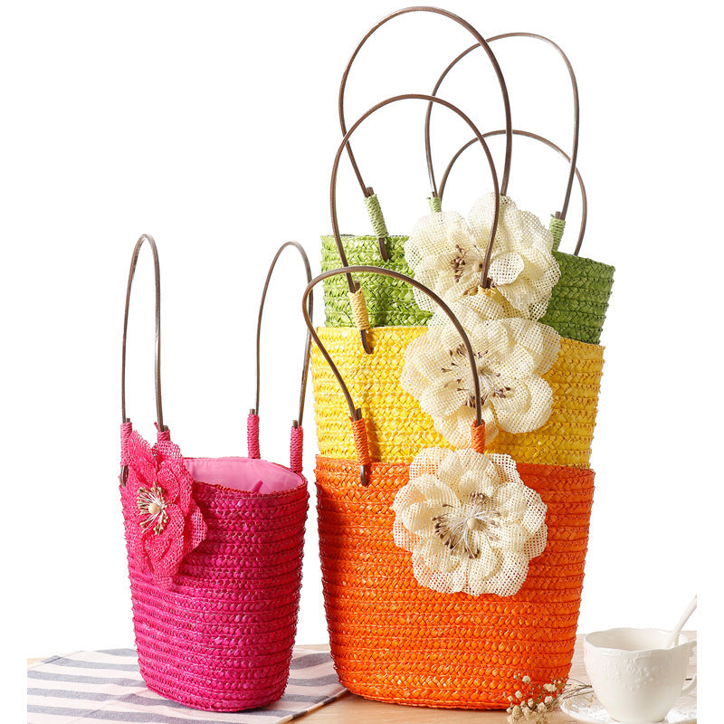 Elegant bast bag with flower appliqué LoungeYard — product view 2