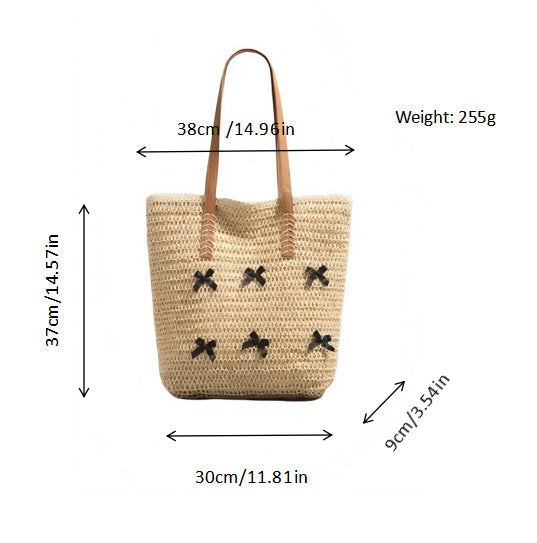 Braided Bast Bag with Decorative Bow Design LoungeYard — product view 6