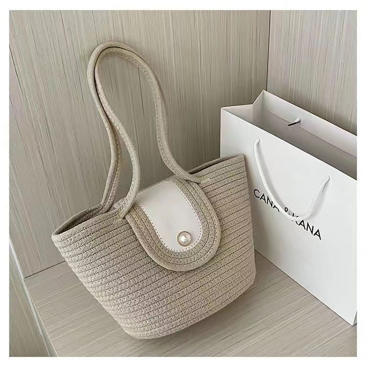 Fashionable basket bag with pearl clasp LoungeYard — product view 1