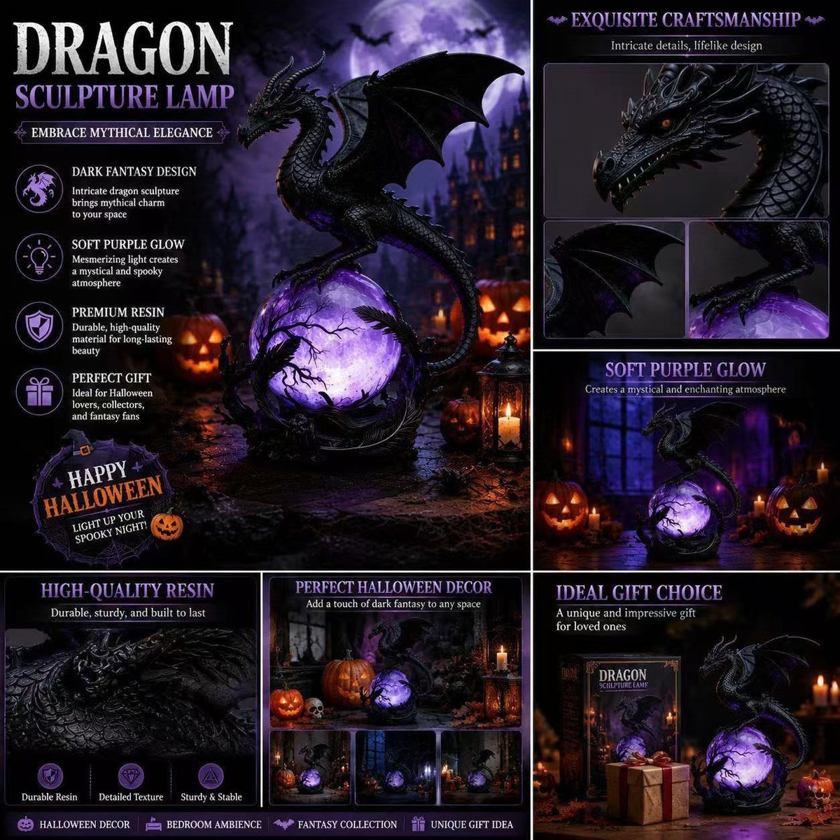 Dragon-Themed Decorative Table Lamp Bowlift — product view 3