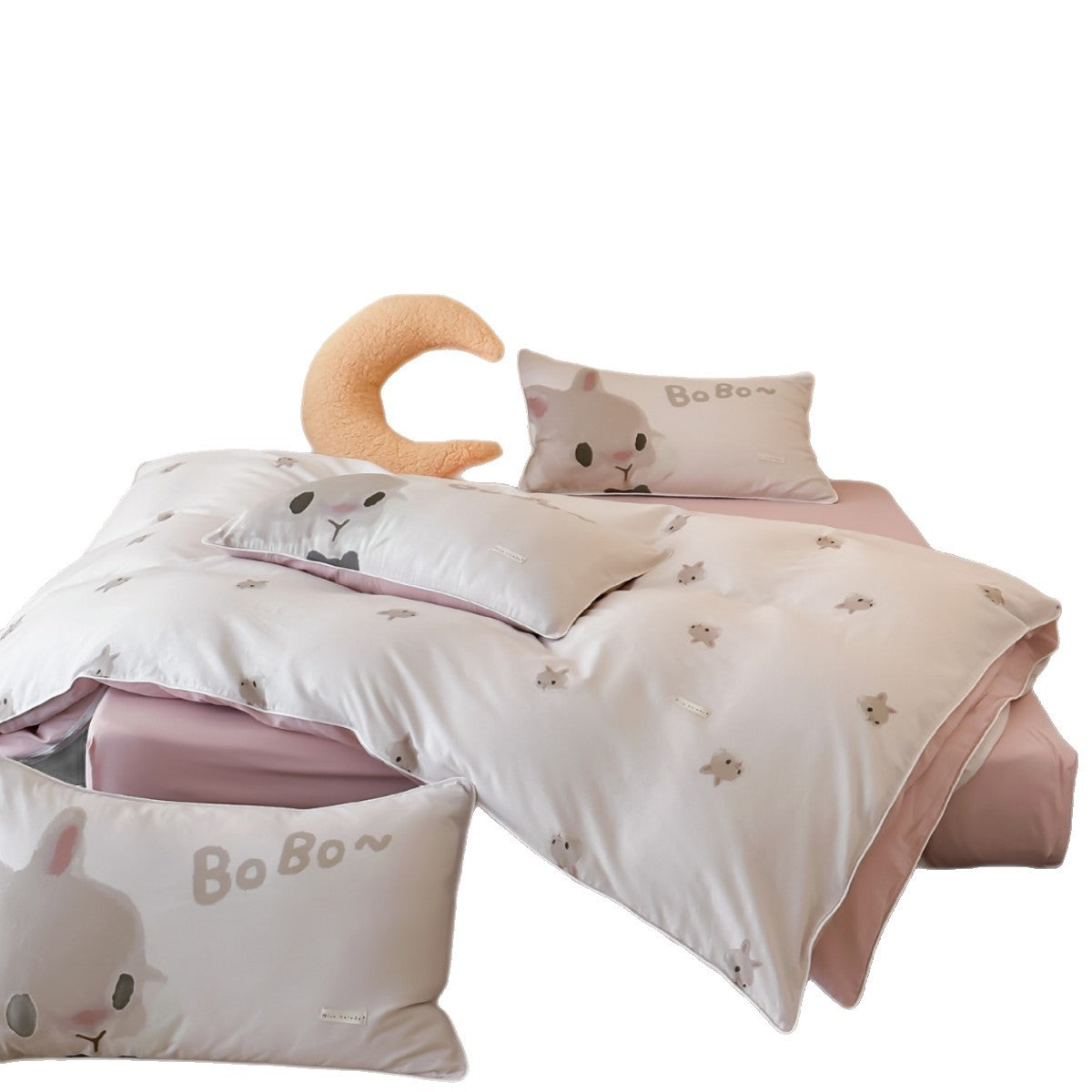 Children's bedding set with delicate bunny watercolor designs and extra-soft jersey touch — product view 5
