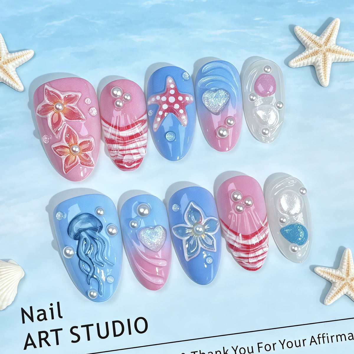 Artistic Ocean-Inspired Press-On Nail Set — product view 3