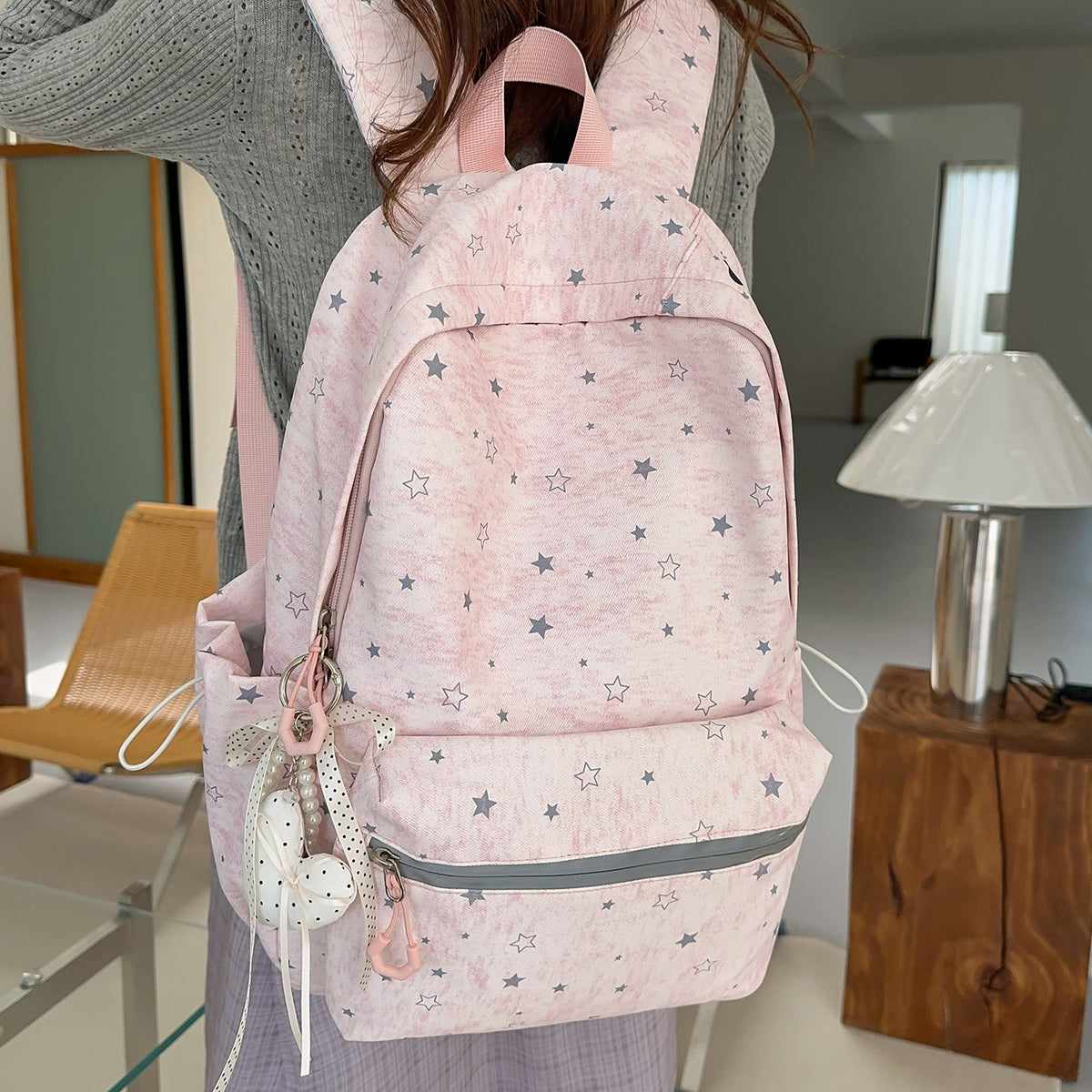 Star-Patterned School Backpack LoungeYard — product view 4