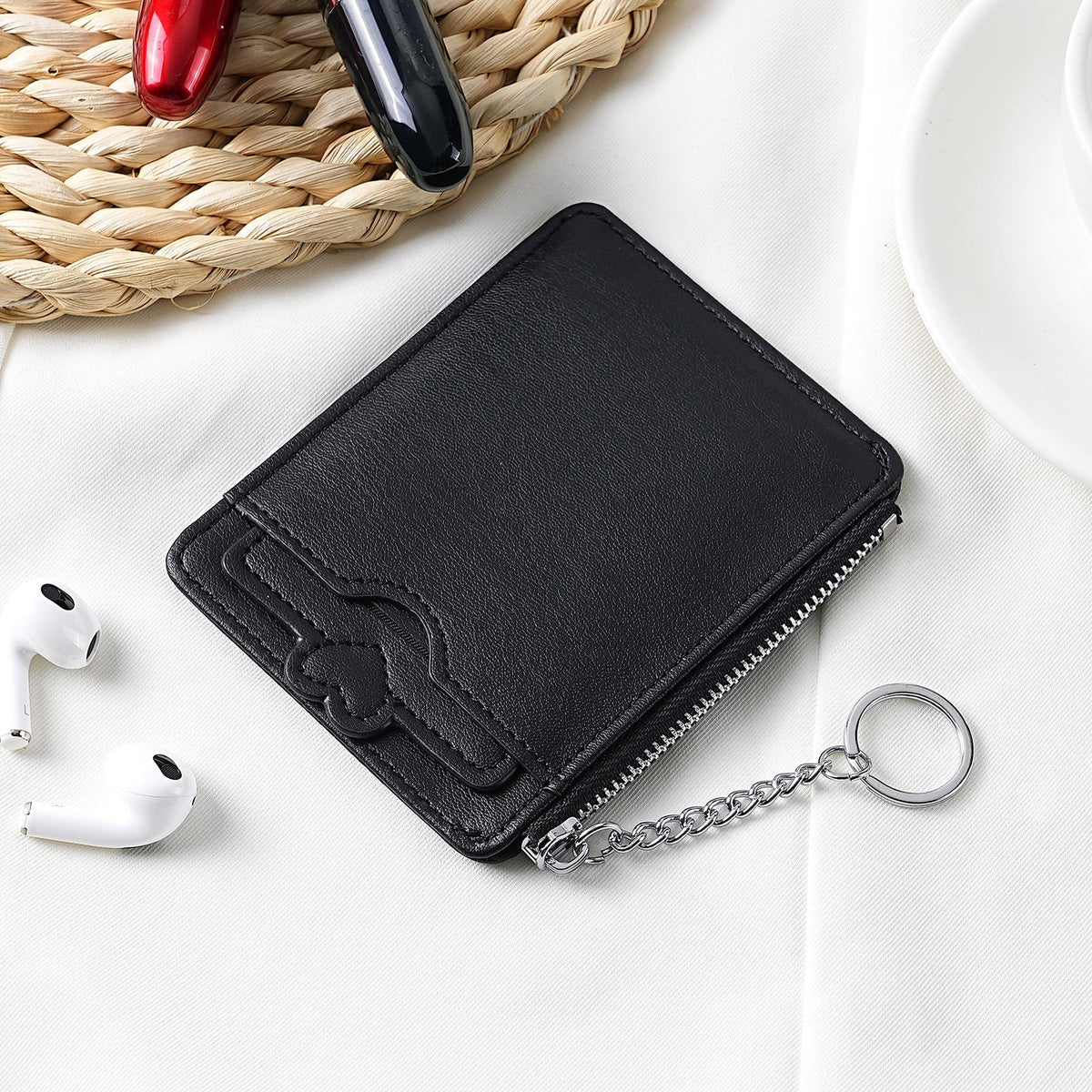 Elegant Zippered Cardholder with Keychain Loop — product view 3