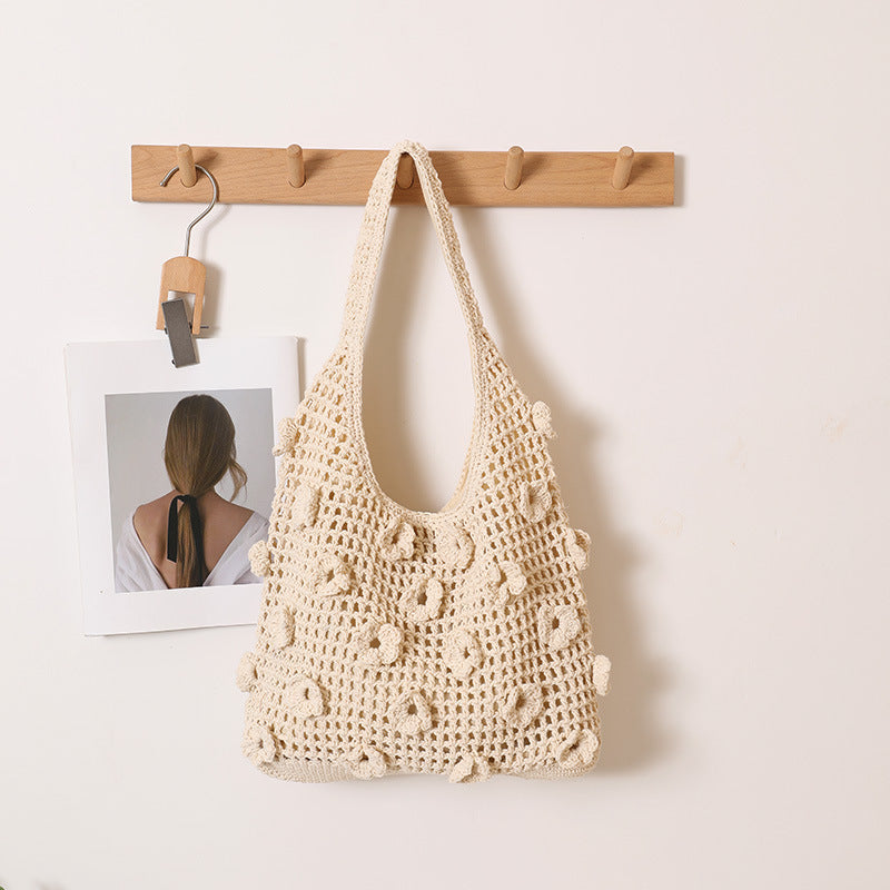 Hand-knotted shoulder bag with floral structural elements LoungeYard — product view 3