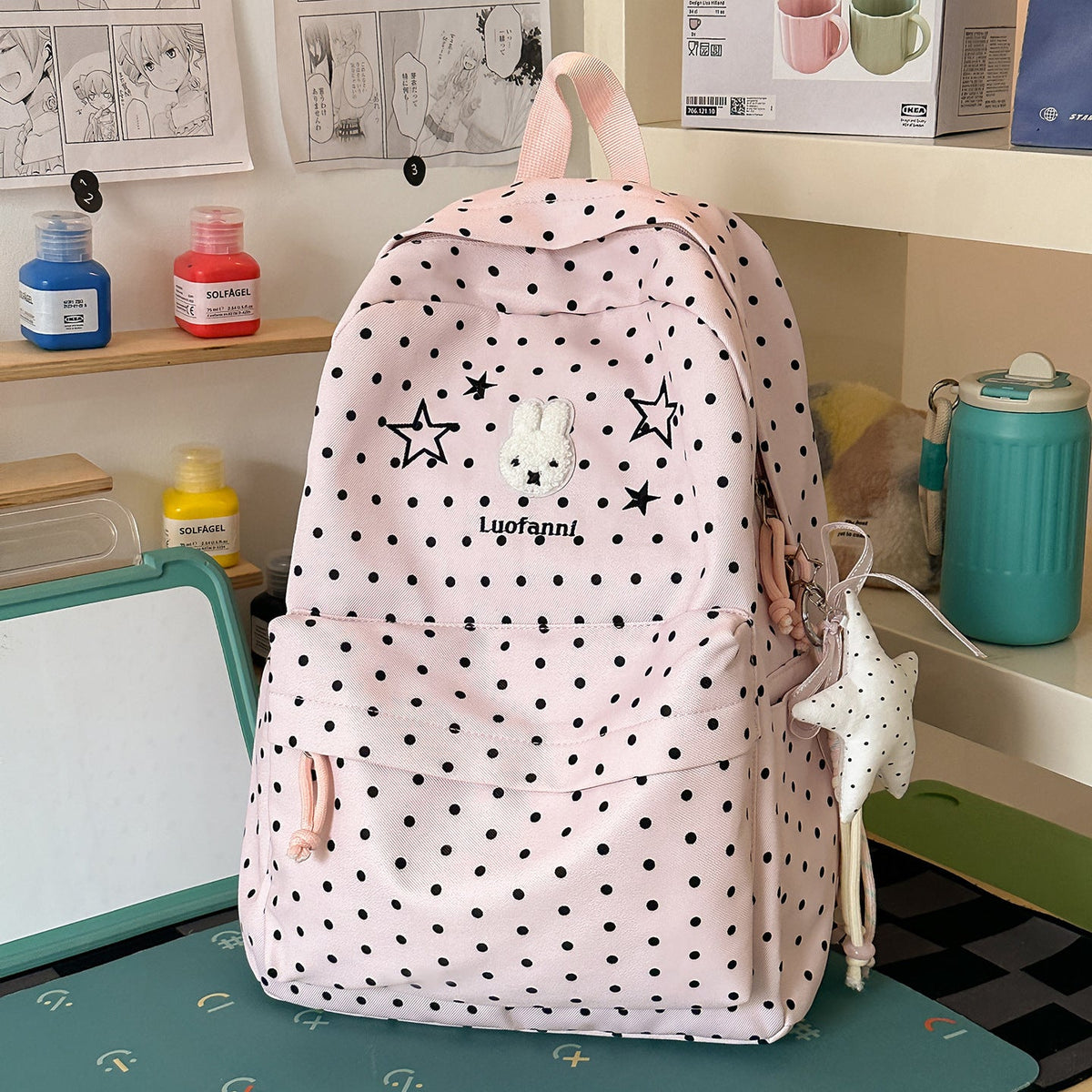 Polka Dot Backpack with Cute Character Accents LoungeYard — product view 7
