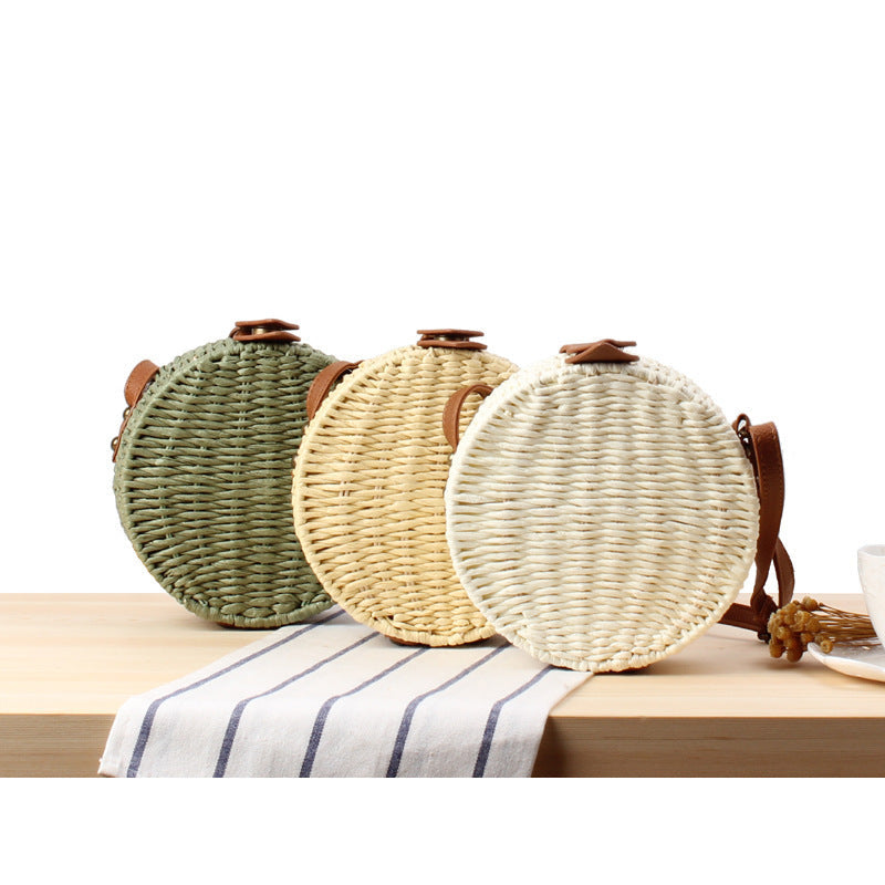 Round basket bag with leather accents LoungeYard — product view 2