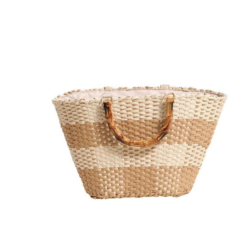 Braided bast bag with bamboo handle and decorative lining LoungeYard — product view 5