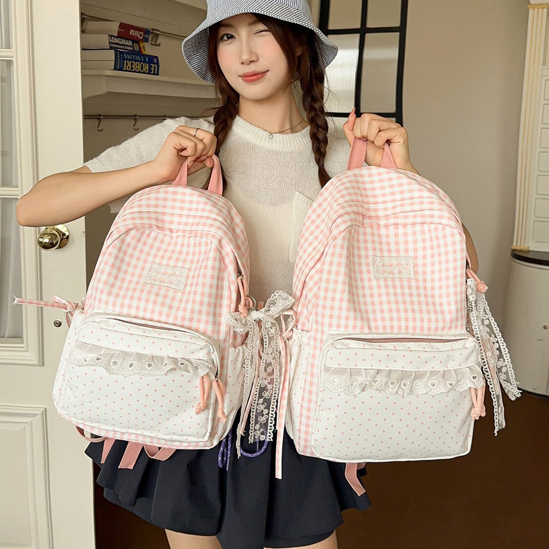 Stylish Gingham Patterned Backpack LoungeYard — product view 6