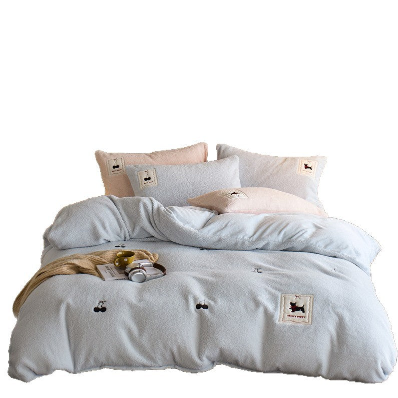 Cozy fleece bedding set with embroidered cherries and appliqués — product view 4