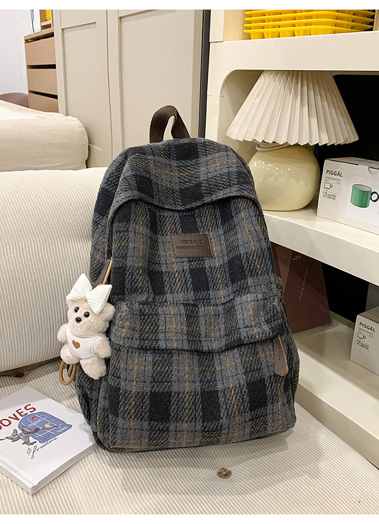 Cozy Plaid Patterned School Backpack — product view 1