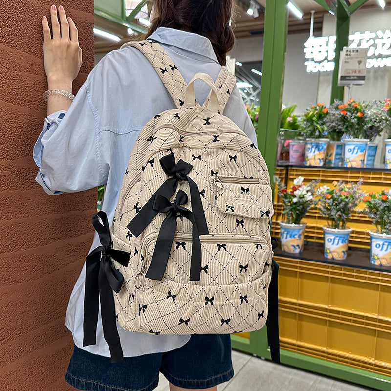 Quilted Bow-Embellished Backpack LoungeYard — product view 1