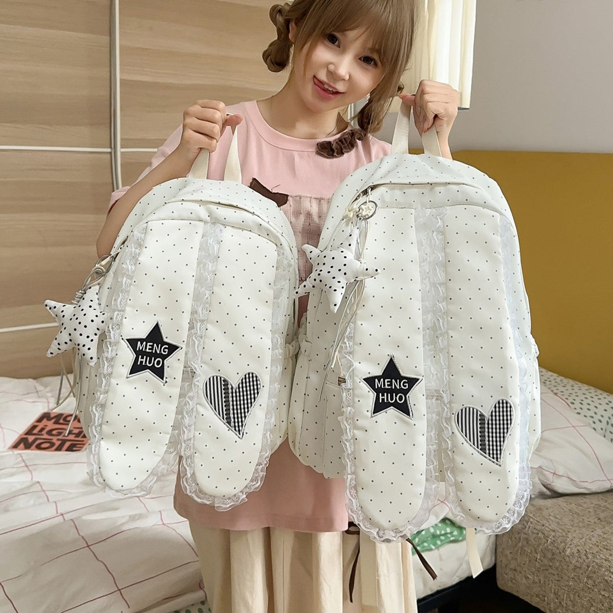 Cute Bunny-Ear Design Embellished Backpack LoungeYard — product view 1